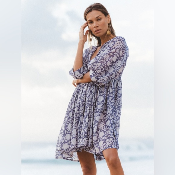 Daughters of India Kyra Mini Dress Iris Blue Size S Size Small Cotton 100% - Picture 4 of 5